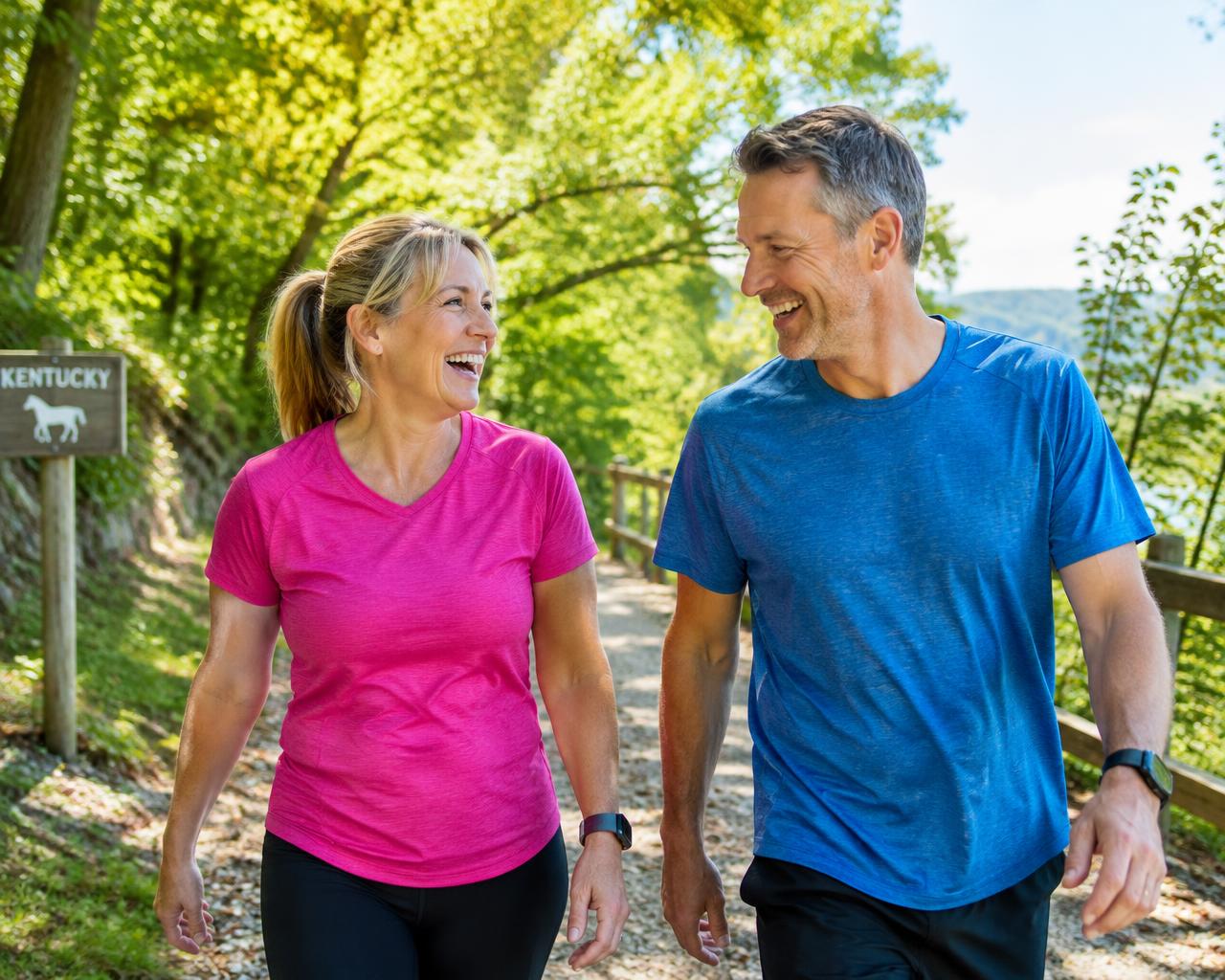 Healthy, energetic couple walking outdoors